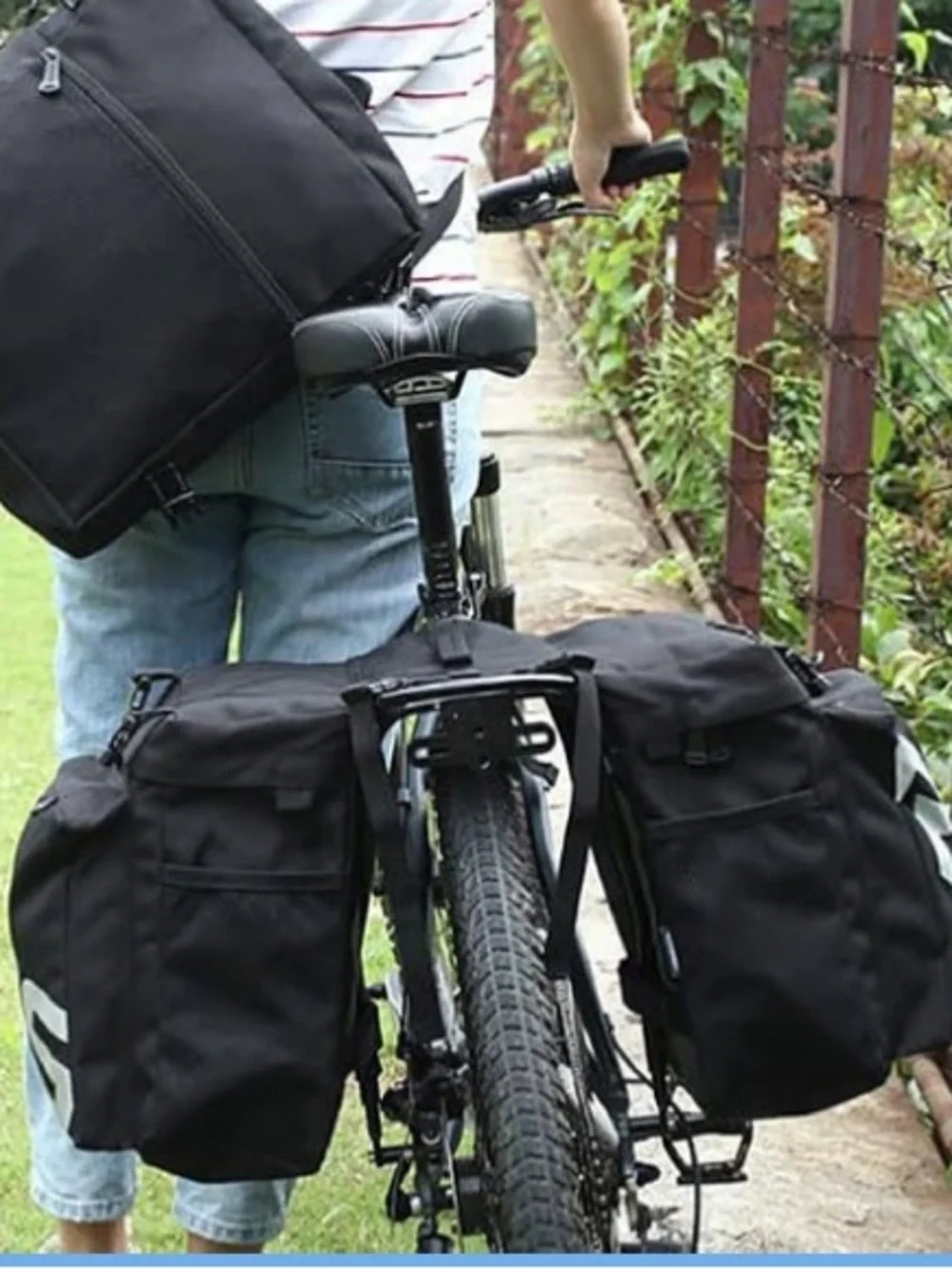 Black Bike Rear Rack Bag - Versatile Bicycle Pannier